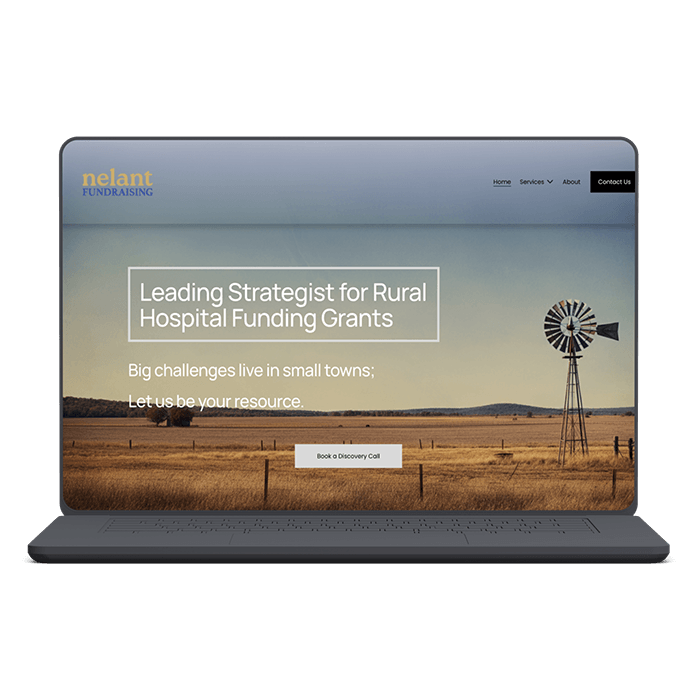 Nelant fundraising website header on laptop mockup