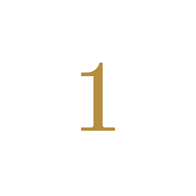 A gold-colored number one on a white background.