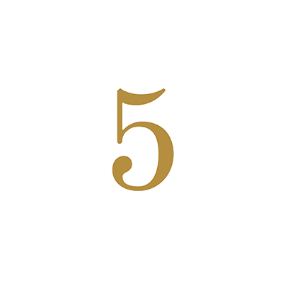 Golden number five on a white background.