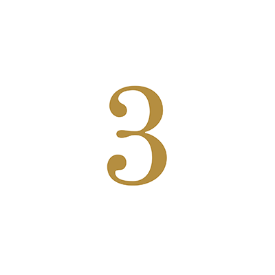 Gold number 3 on a white background.