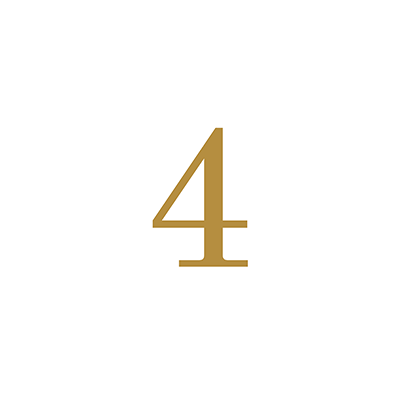 Number four in gold color centered on a white background.