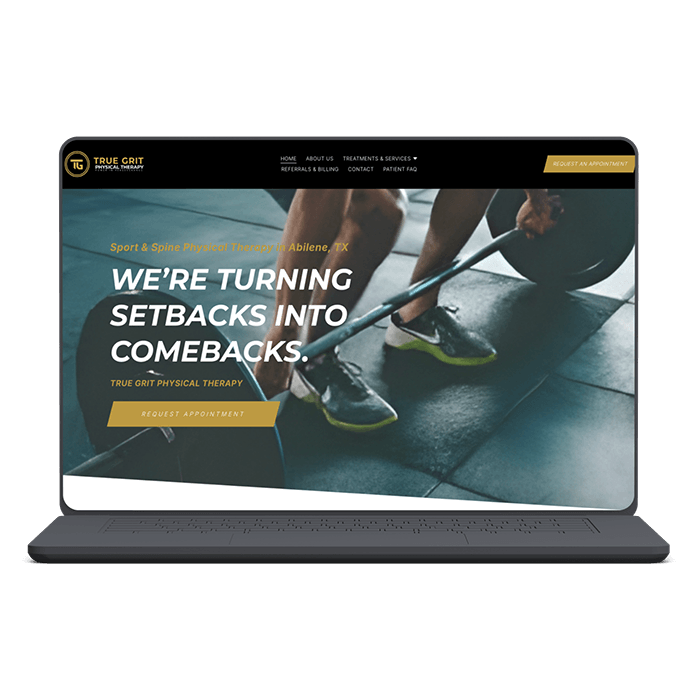 True Grit Physical Therapy website header on laptop mockup