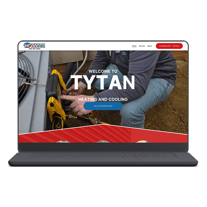 Tytan Heating and Cooling website header on laptop mockup