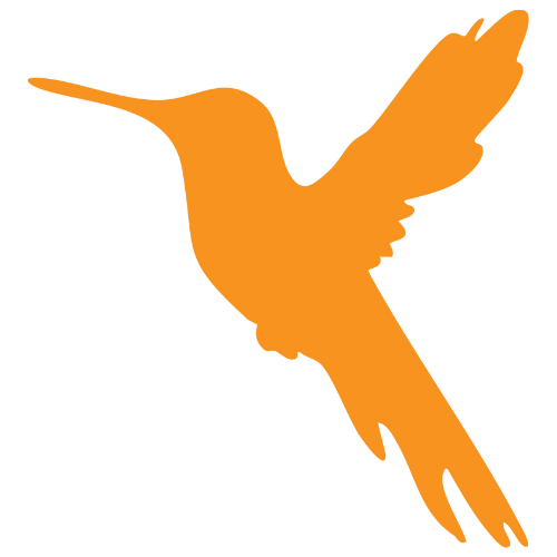 Silhouette of a flying hummingbird in orange color.