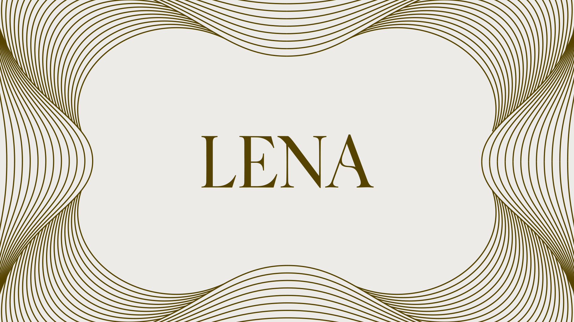 A digital design with a white central area bordered by gold curved lines, featuring the name 'LENA' in bold serif font in the center.