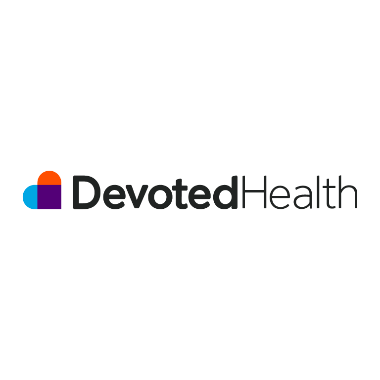 Logo of Devoted Health with a multicolored heart-shaped icon and black text.