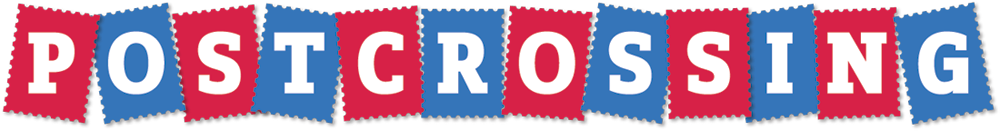 The postcrossing logo, which appears as each letter is a postage stamp.