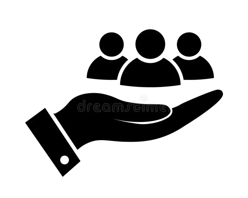 A silhouette of a hand holding a group of three people.