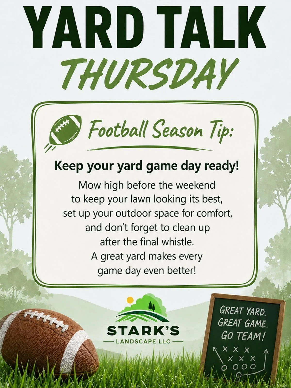🏈 Yard Talk Thursday! 🌱

Football season is here, and it&rsquo;s time to get your yard game-day ready! Keep that lawn looking its best, get your outdoor space ready for guests, and enjoy every snap from the comfort of your own yard. 🏡🏈 #explorepa