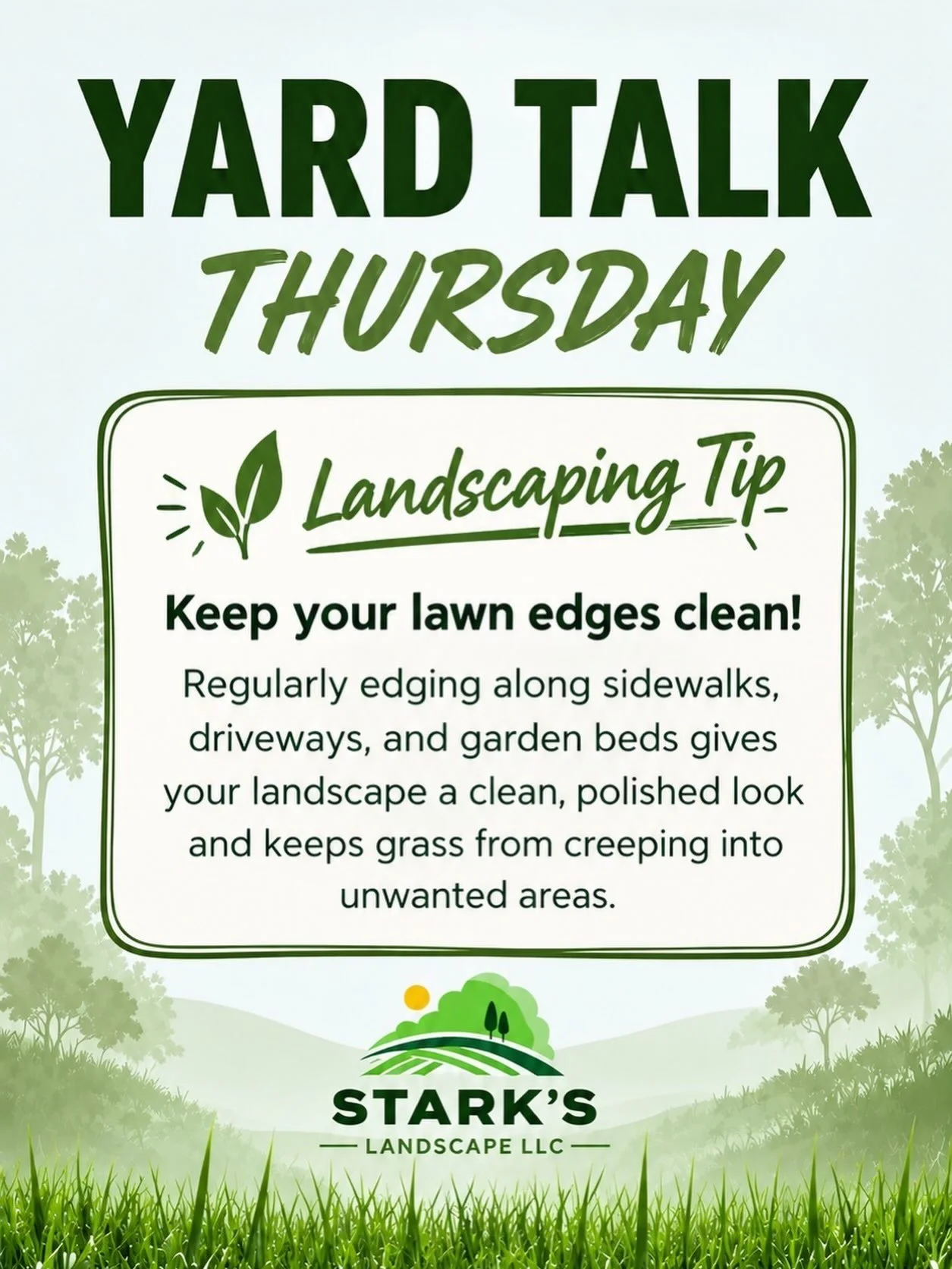 🌿 Yard Talk Thursday! 🌿
A clean edge can make a BIG difference! ✨ Regularly edging along sidewalks, driveways, and garden beds keeps your landscape looking neat, polished, and well-maintained.
Small details = a big impact! 🌱
#YardTalkThursday #Lan