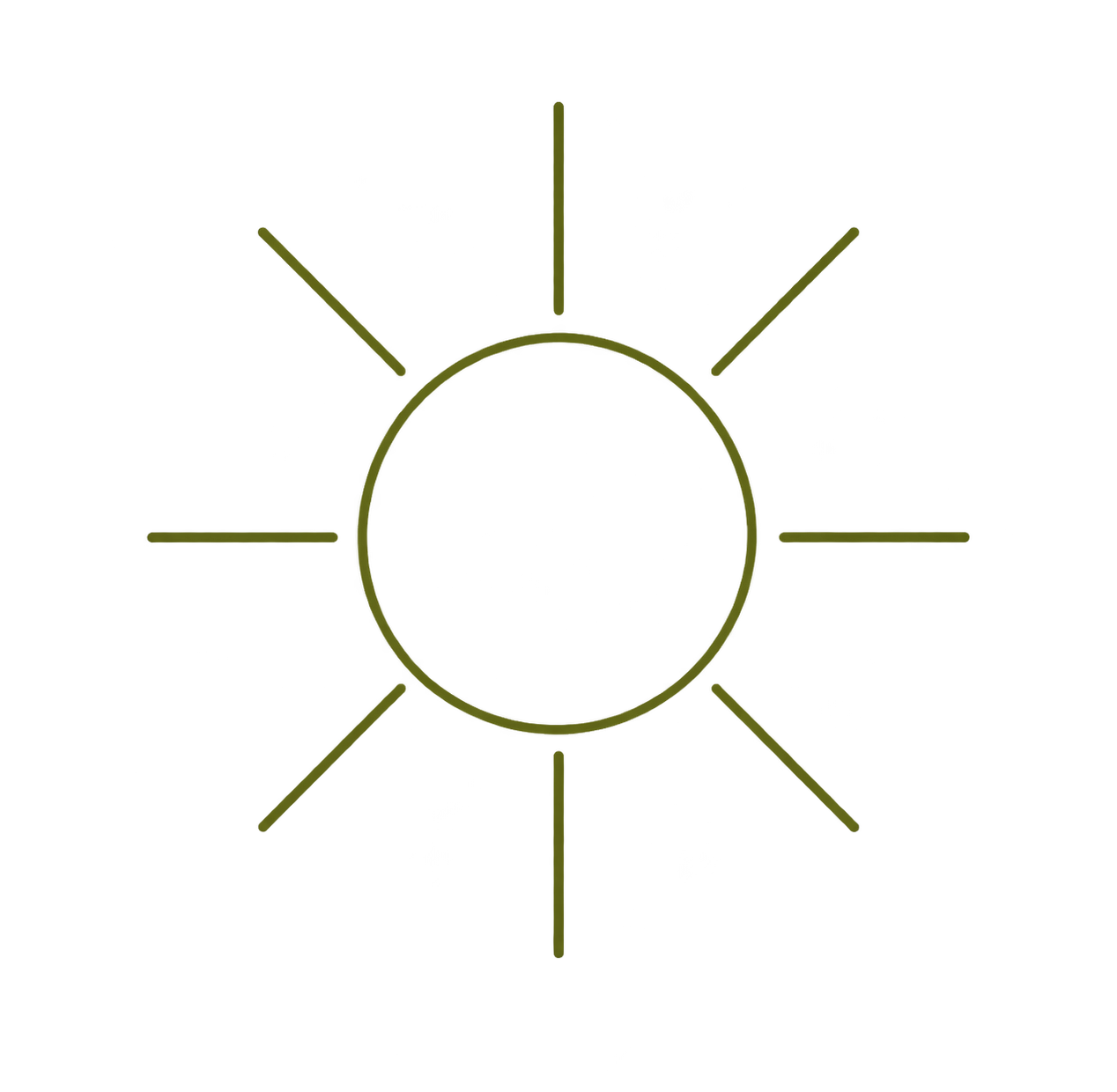 Line drawing of a sun with rays extending outward from a central circle.