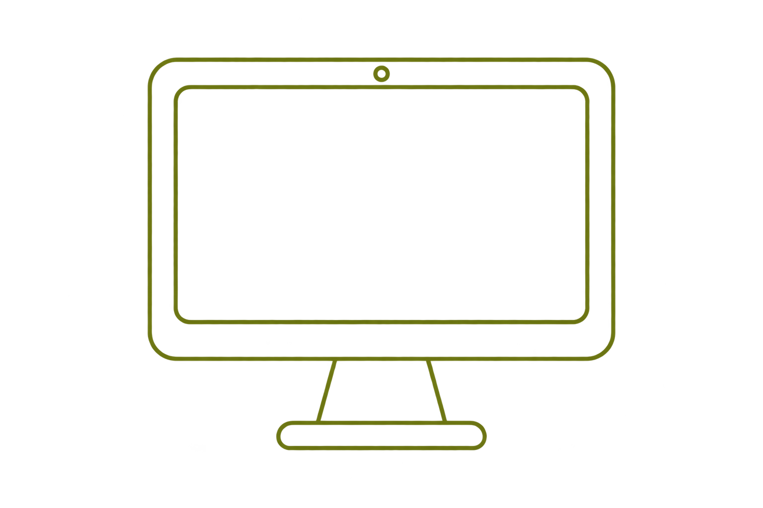 Neon green glowing outline of a computer monitor with a stand, set against a black background.