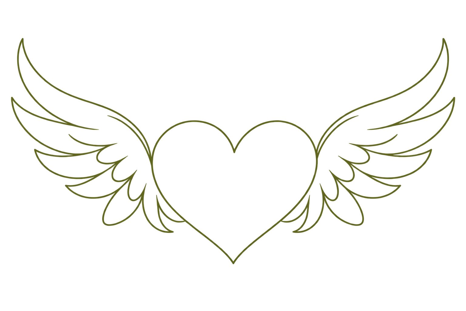 A black background with a central outline of a heart flanked by symmetrical wings.