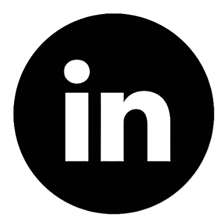 Black circular logo with a lowercase letter 'in' and a dot above the 'i', representing the LinkedIn logo.