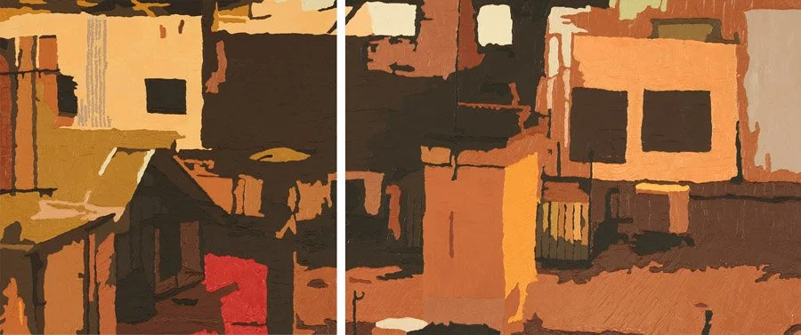 Barcelona Rooftops, 2005 / Acrylic on canvases / 34.75 x 34.75, 47.25 x 34.75 in.