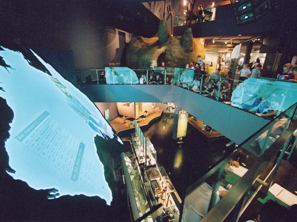 Visible from three stories, the map of Australia allowed visitors to cue up short stories that created an ever-changing experience.
