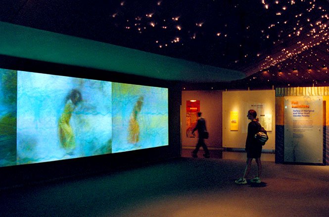 The Gallery of Aboriginal Australia included a indigenous dance video triggered by visitor's footsteps on piezo electric wires.