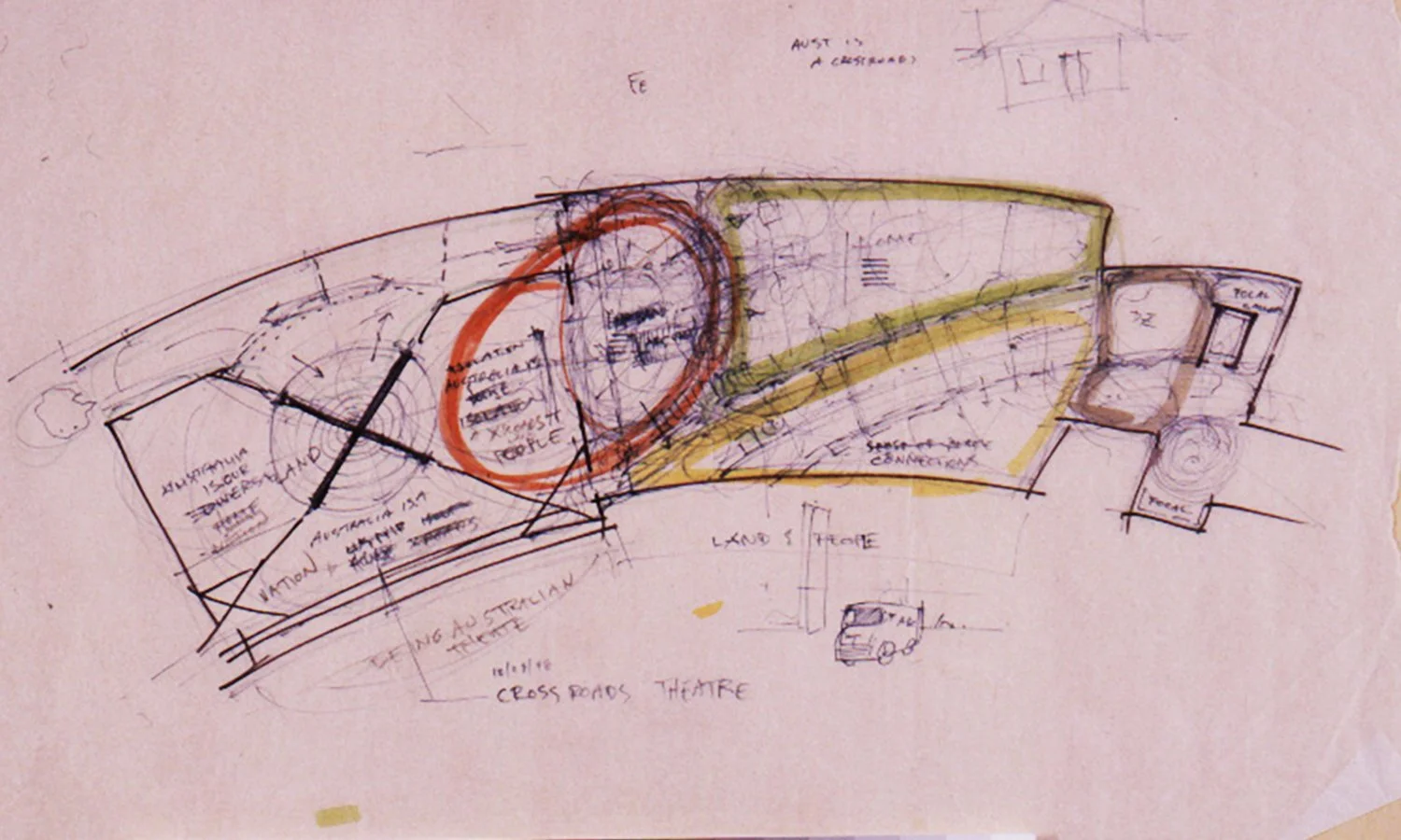 Guerin's diagram of Circa, a rotating theater, and the ground floor spaces.
