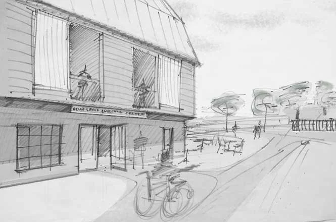 Sketch of a barn at Belle Grove that will turn into the Visitor Center.