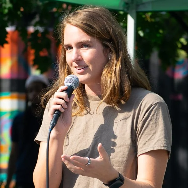 Female speaker at outdoor event