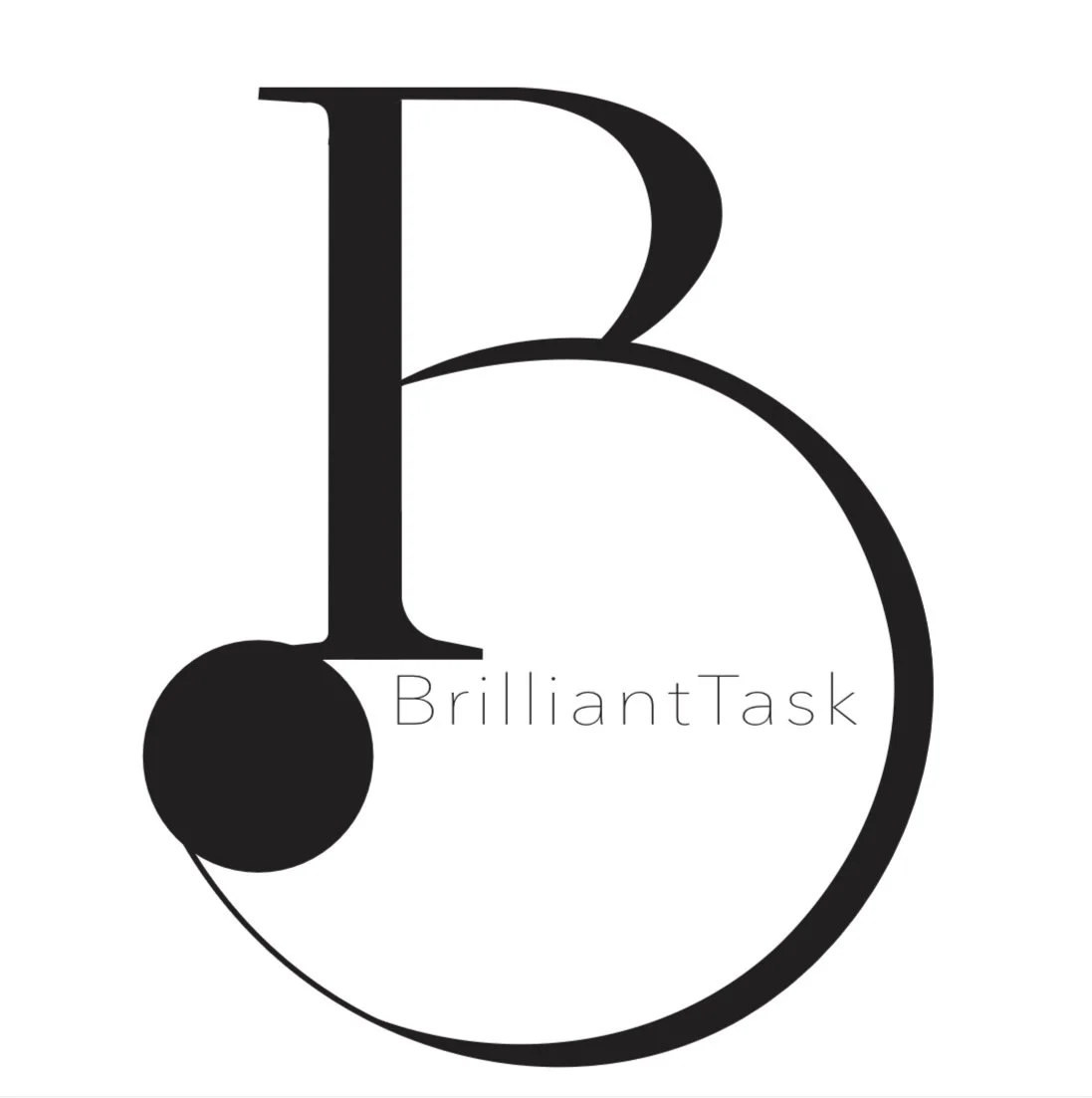 Logo featuring a large letter B and a smaller circle with the words BrilliantTask in the center.