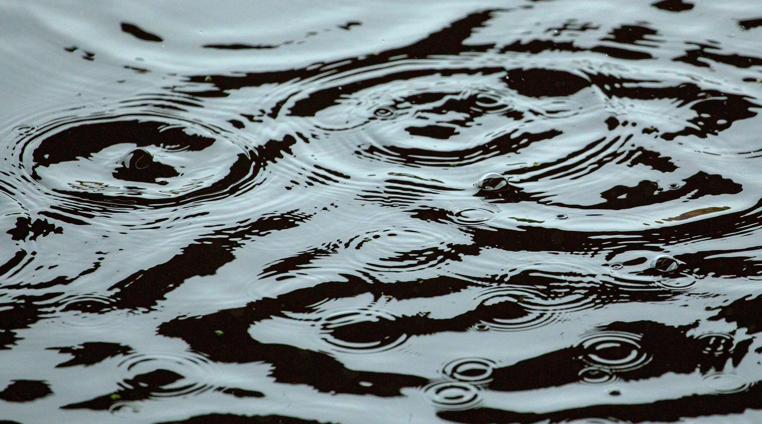 Close-up of water with ripples and small bubbles.