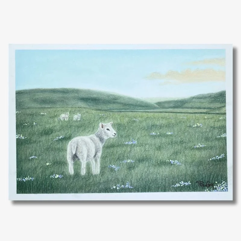 Lamb in Field Original Artwork