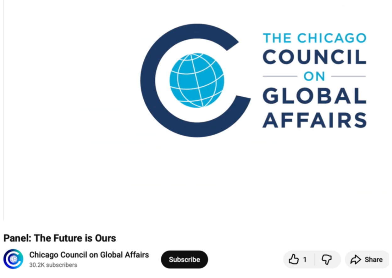 Logo of The Chicago Council on Global Affairs featuring a globe within a large letter C, with the organization name in blue and black text to the right.