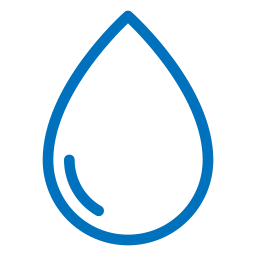 Blue outline of a water droplet with a small curved line inside near the bottom