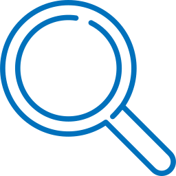 Magnifying glass icon with a blue outline.