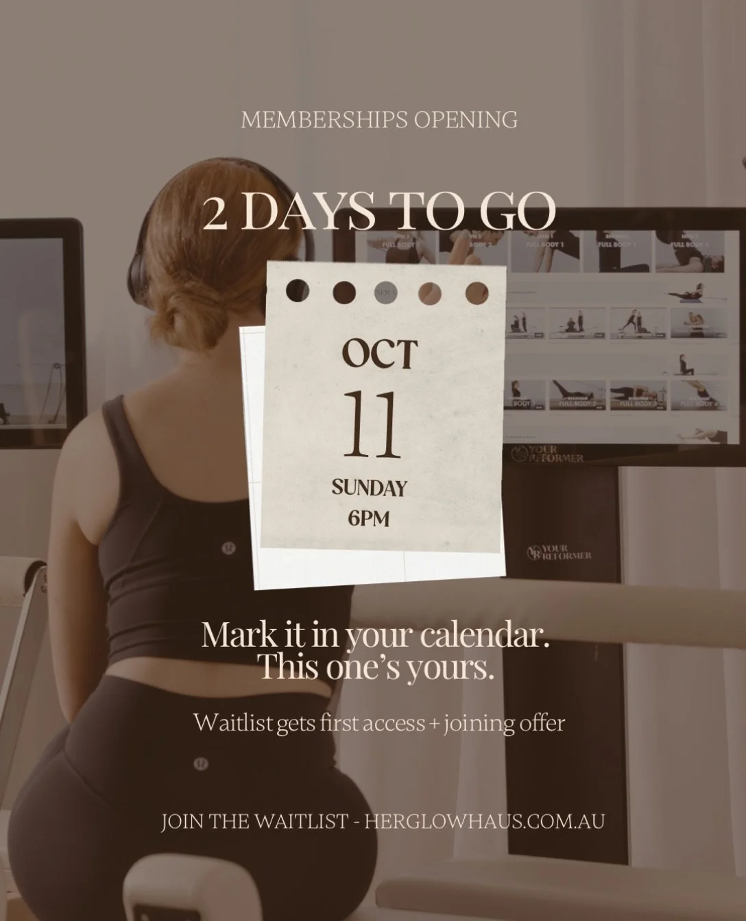 2 days to go 🤎

Memberships open to our waitlist this Sunday 11 October at 6pm.

The first 25 members to join receive an exclusive Her Glow Haus welcome bag. We&rsquo;ll reveal what&rsquo;s inside soon 👀

Not on the waitlist yet? Join via the link 