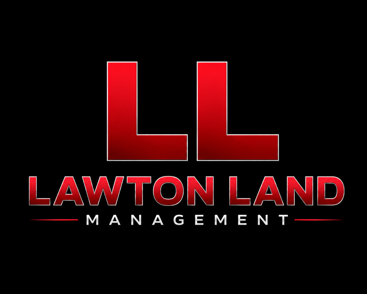 Logo with large red initials 'LL' above the words 'Lawton Land Management' in red and black text on a black background.