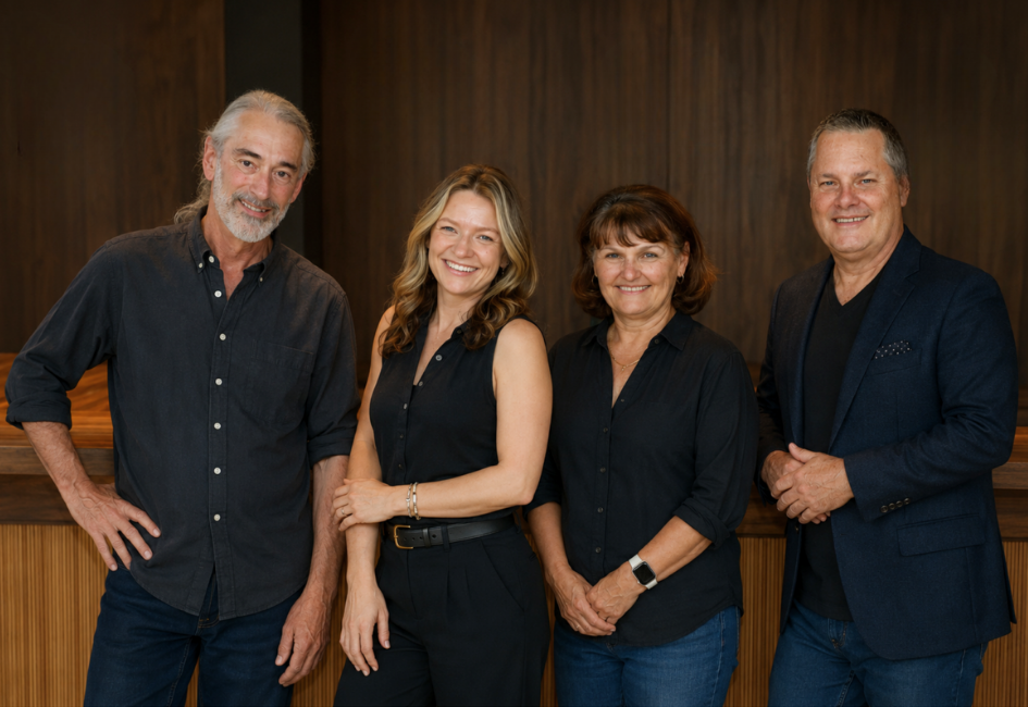 Owners Mark Podemski and Lucretia Ristin with Wine Director Dan Scroggins and General Manager Amanda Jensen inside Palace Wine Bar in downtown Rockford.