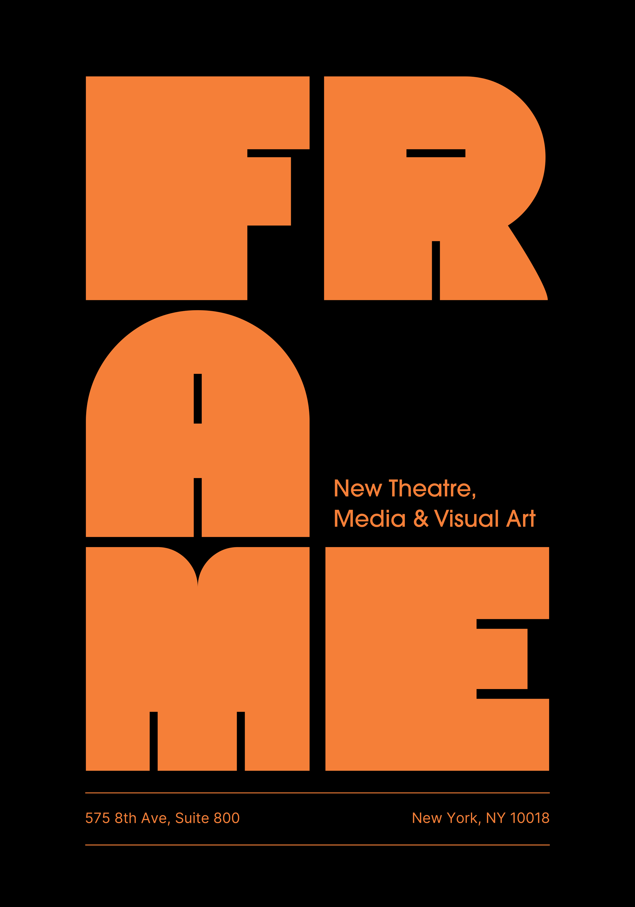 Poster for an art gallery featuring bold orange block letters spelling "EXPERIENCE" arranged vertically, with black background and orange text providing venue and address details.