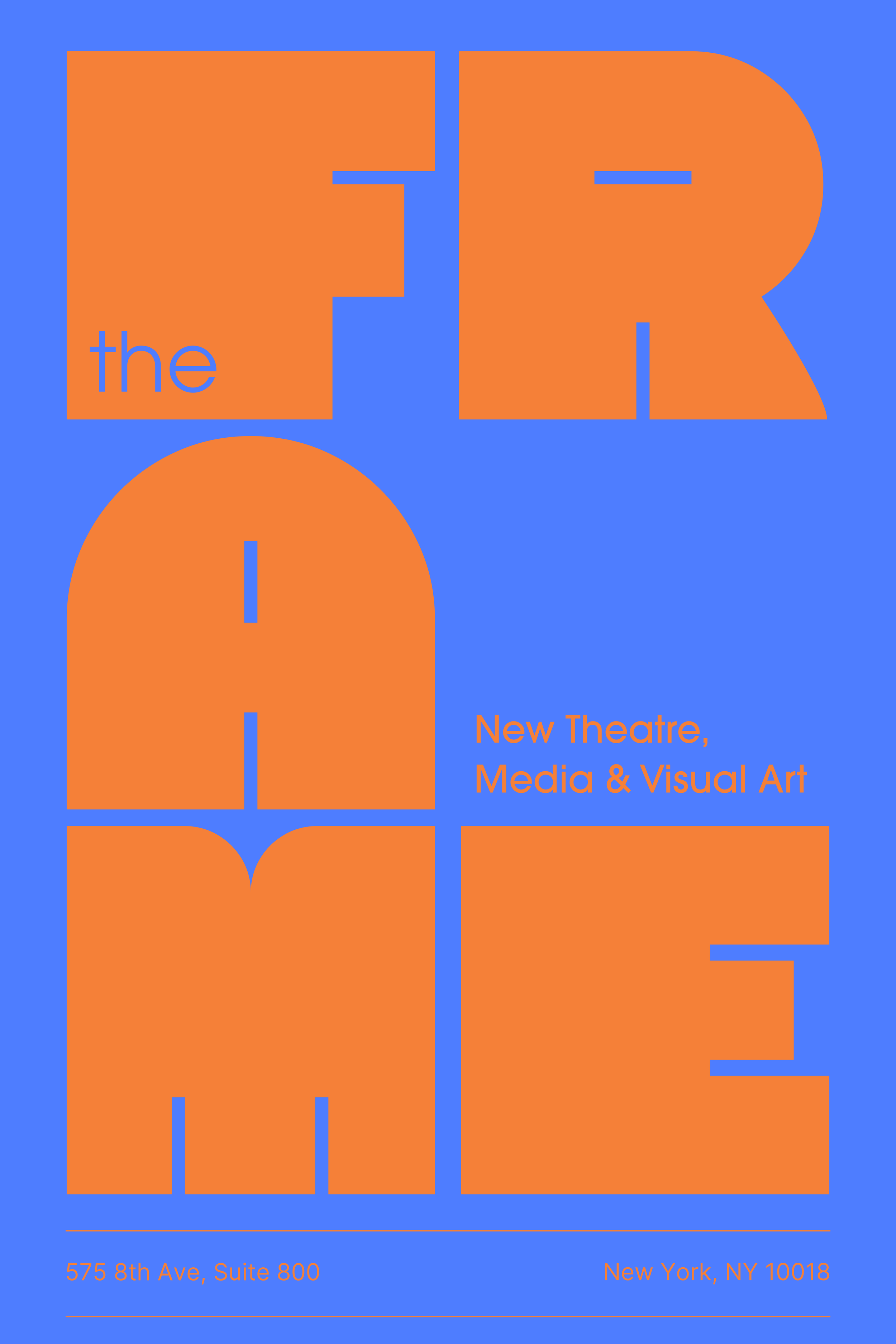 Event poster for 'The QR' featuring orange and blue geometric shapes, with the text 'the QR' and details about the event on 575 8th Ave, Suite 800, New York, NY 10018, including media and visual art.