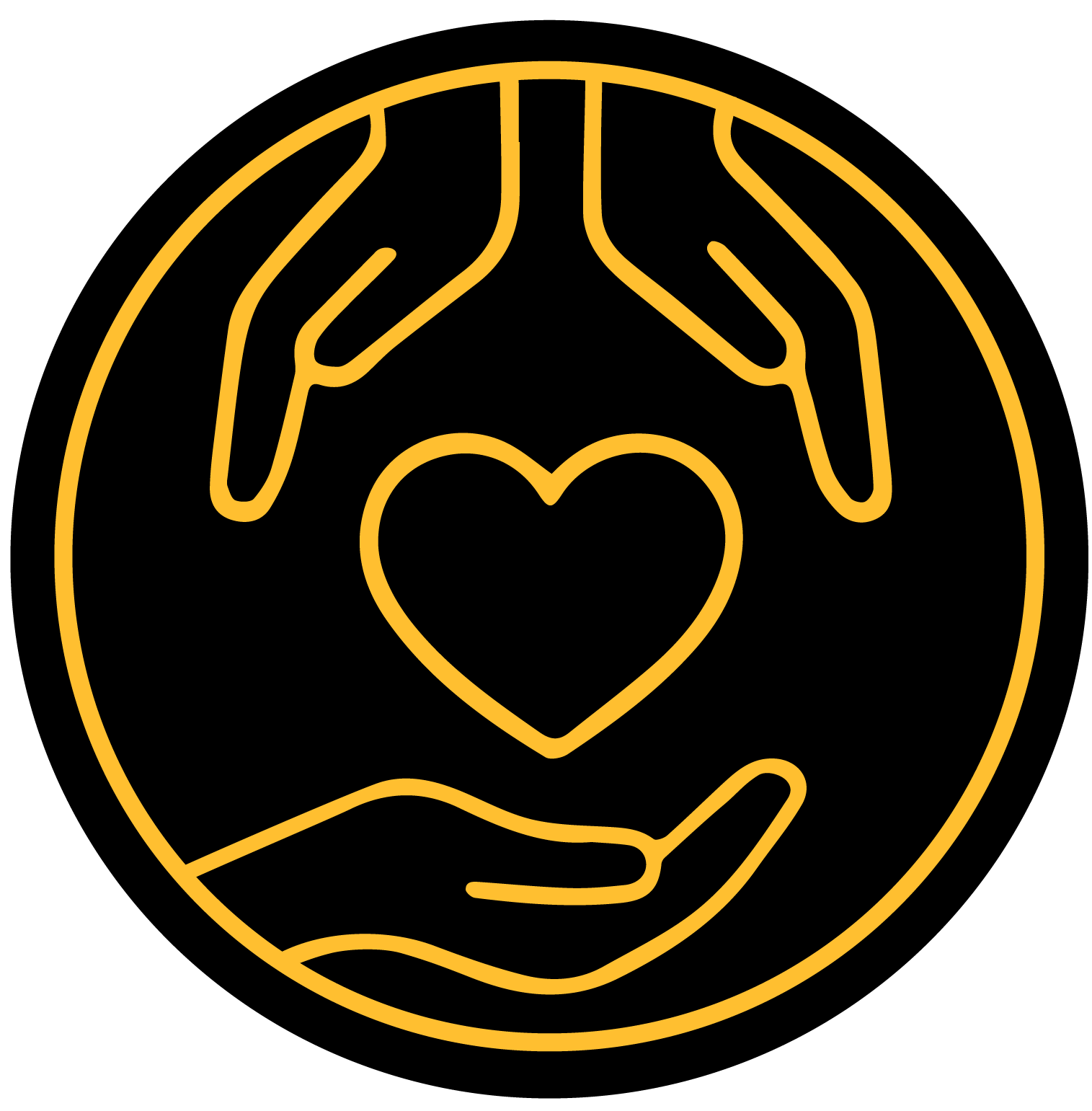 An icon of two hands at the top, with palms outward, facing a heart that lies in the middle, and an open hand at the bottom of the icon. This signifies giving to the TBLTBOT cause..