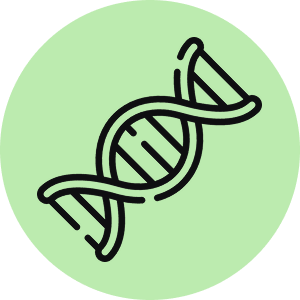 circular icon of a DNA strand with a bright green background