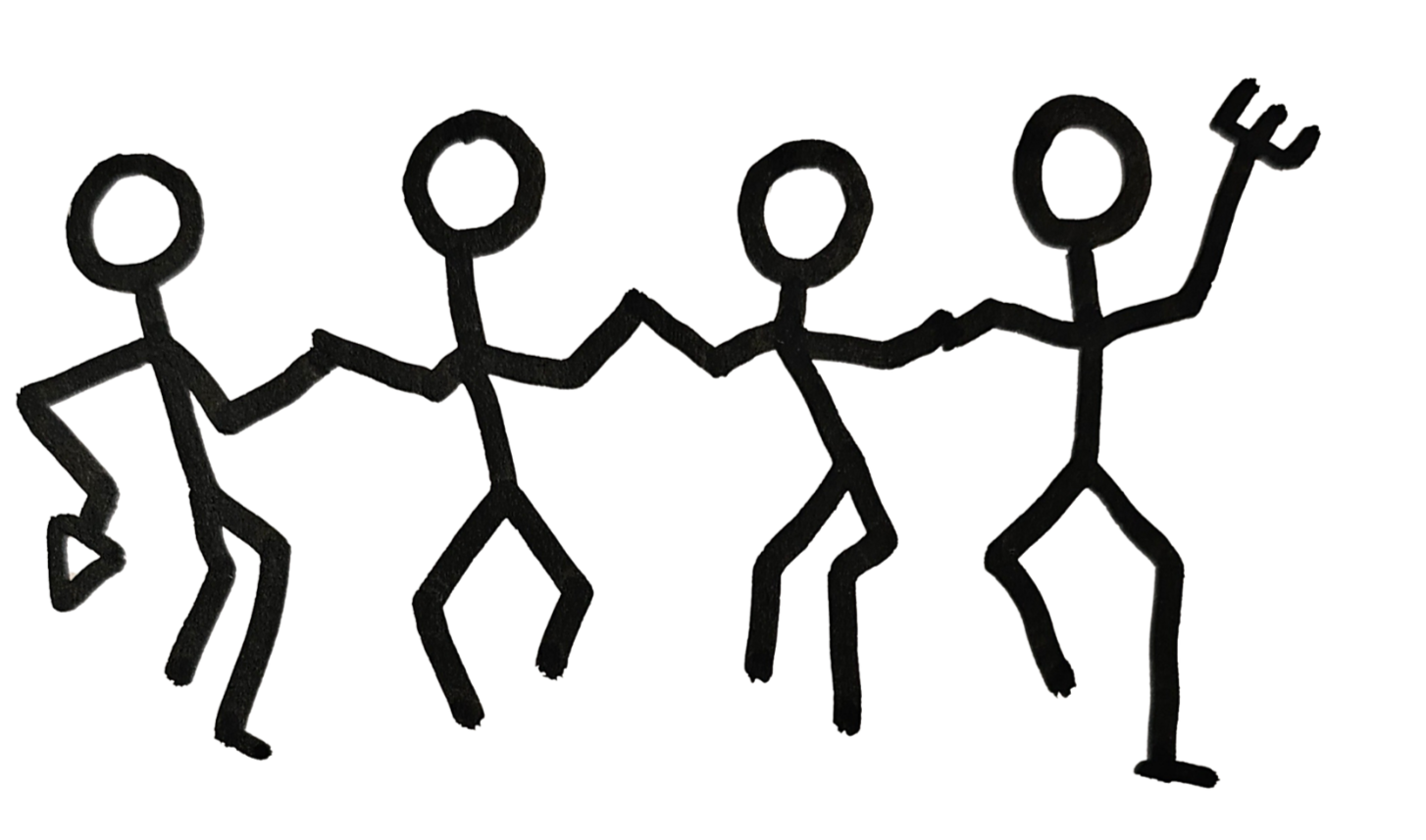 Line graph with stick-figure people, some holding hands, with a red base and gray background.