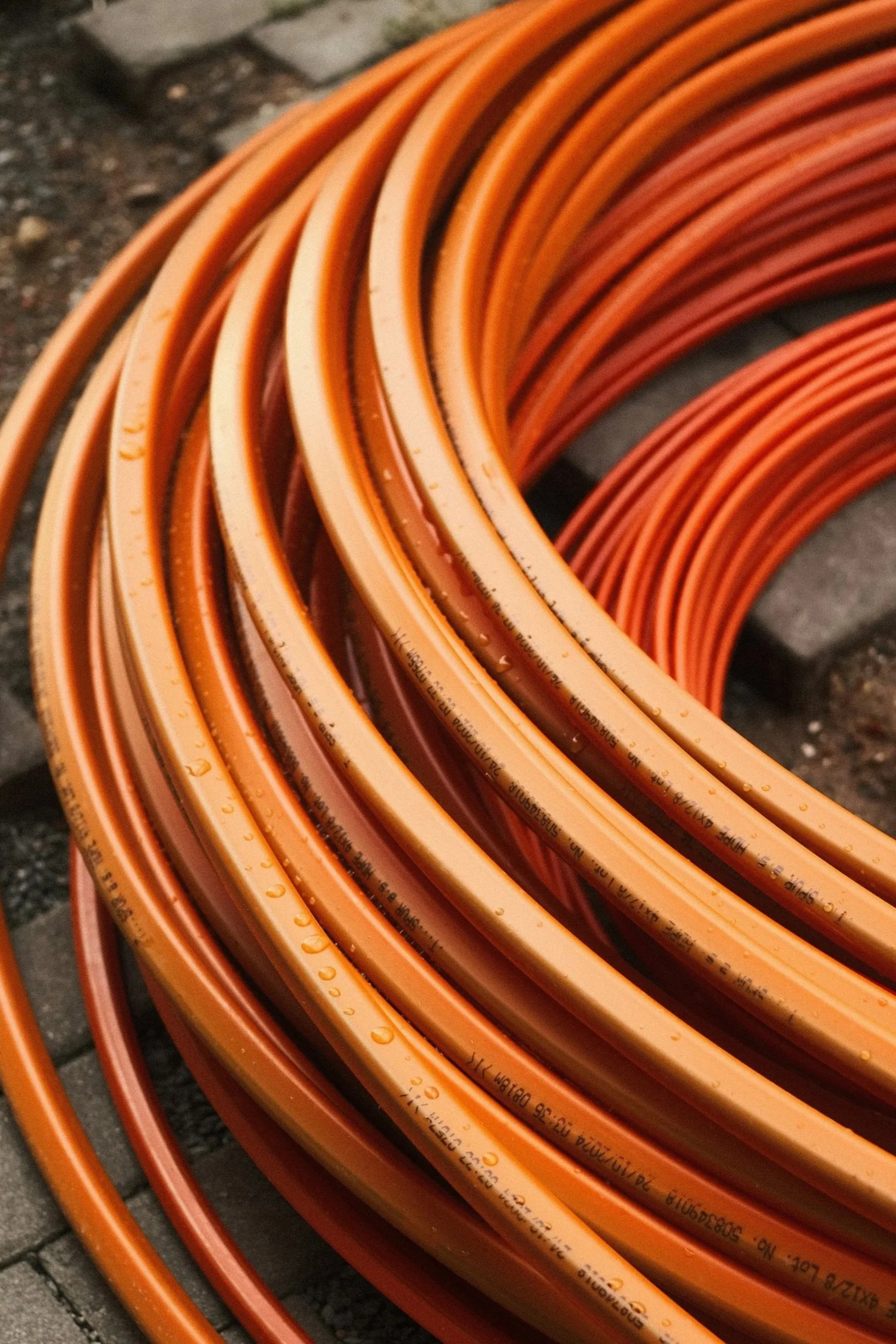 A close-up of copper pipes.