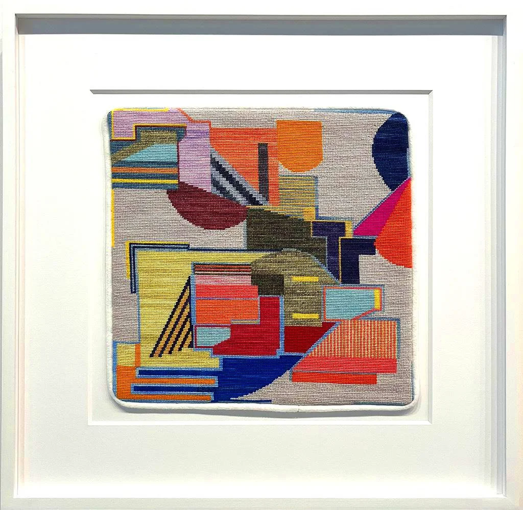 Untitled (Fuchsia/Orange Fan), 2023, Wool and canvas, 12.25x12.25