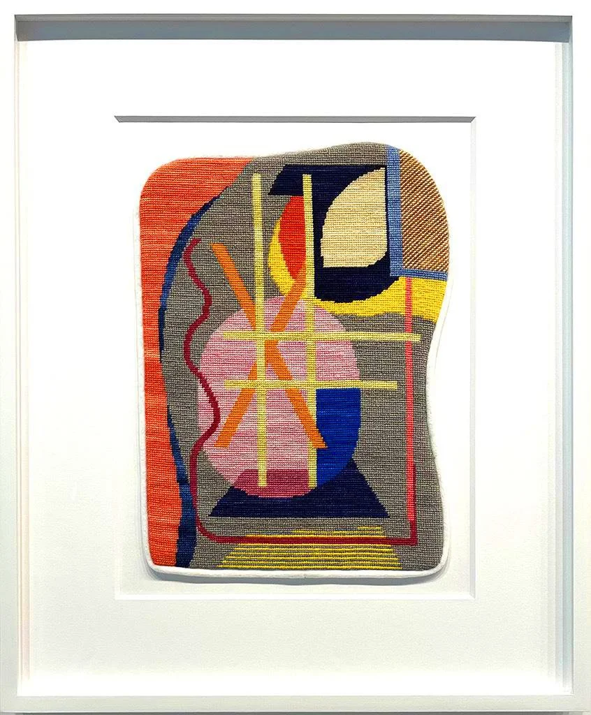 Untitled (Orange Cross), 2023, Wool and canvas, 13.25x9.5