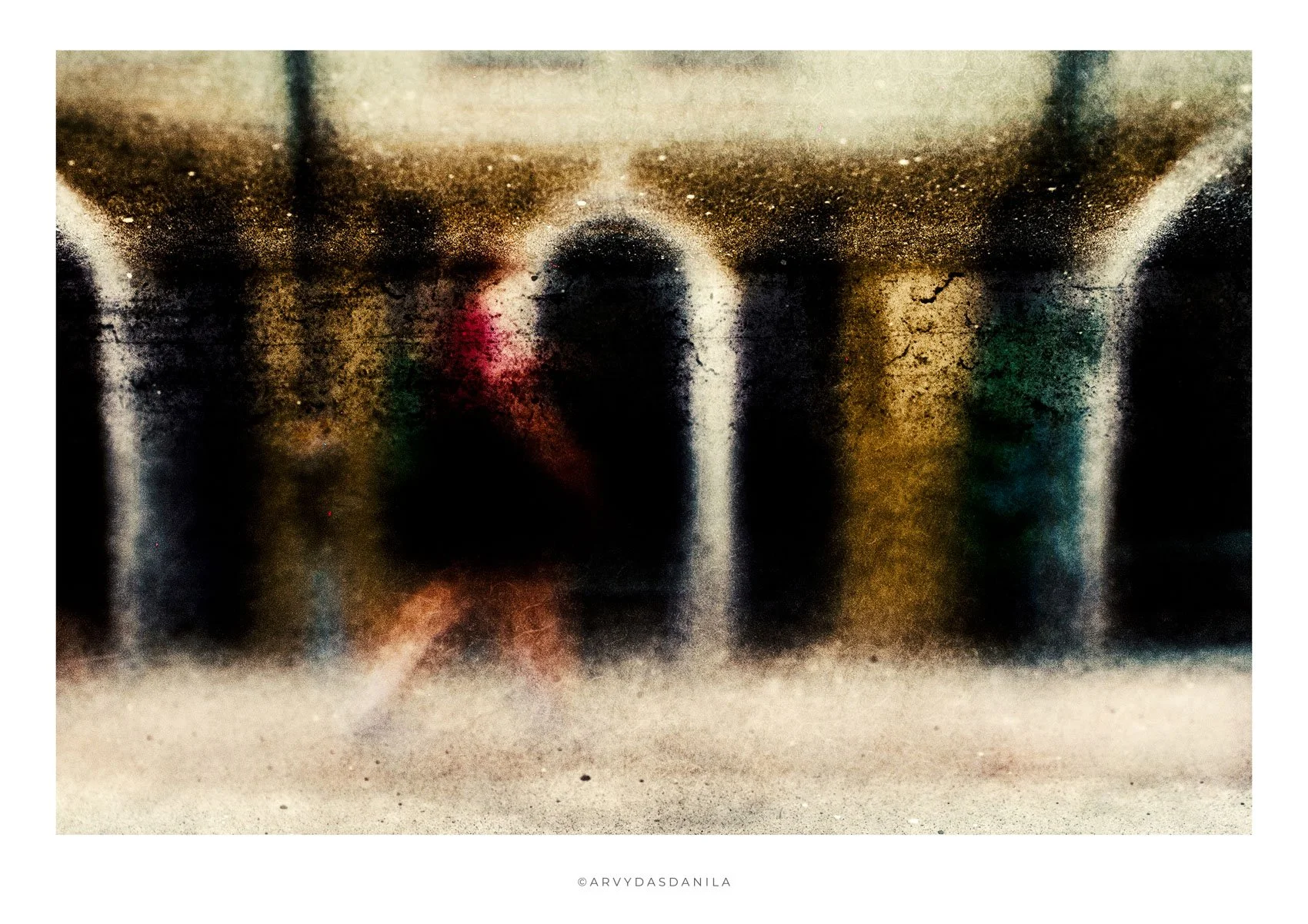 very noisy and grainy photograph of a girl walking down the street.