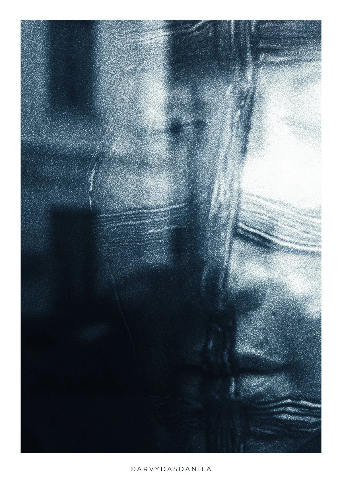 abstract face with closed eyes blue toned hiding a mistery and secret of its existence photography print by arvydas danila