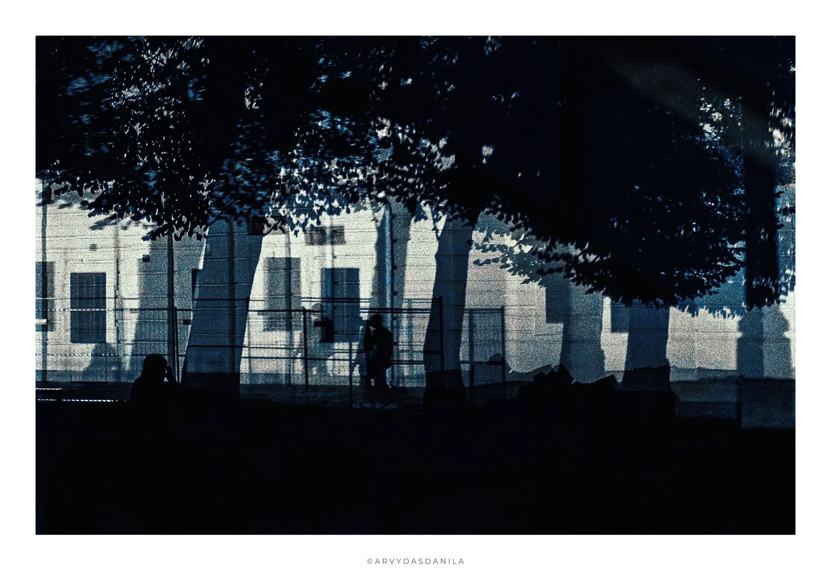 blue theme photograph surrealistic image of human figures and reflections trees and mysterious shadows image that locks the eyes photography by arvydas danila