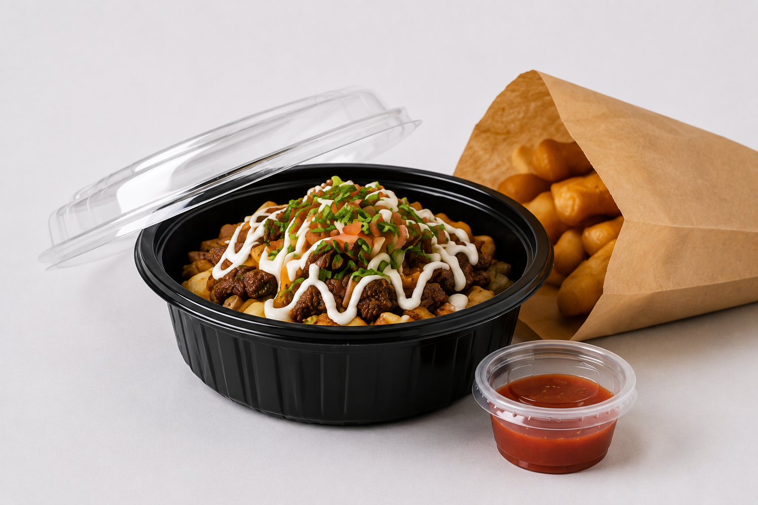 Durable takeout containers, PET cups, lids, and food packaging supplies for food trucks by Signature Supplies LA.