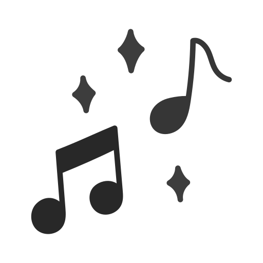 Music notes with stars and sparkle icons.