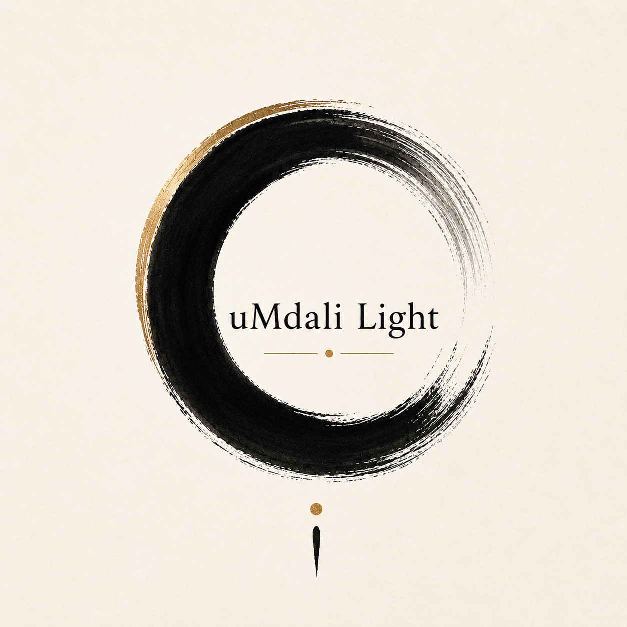 uMdali Light logo featuring a hand-painted enso circle representing wholeness and awakening.