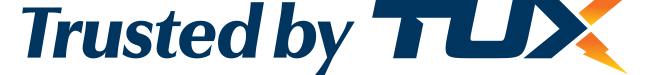 Logo with text 'Trusted by TUX' and a lightning bolt graphic
