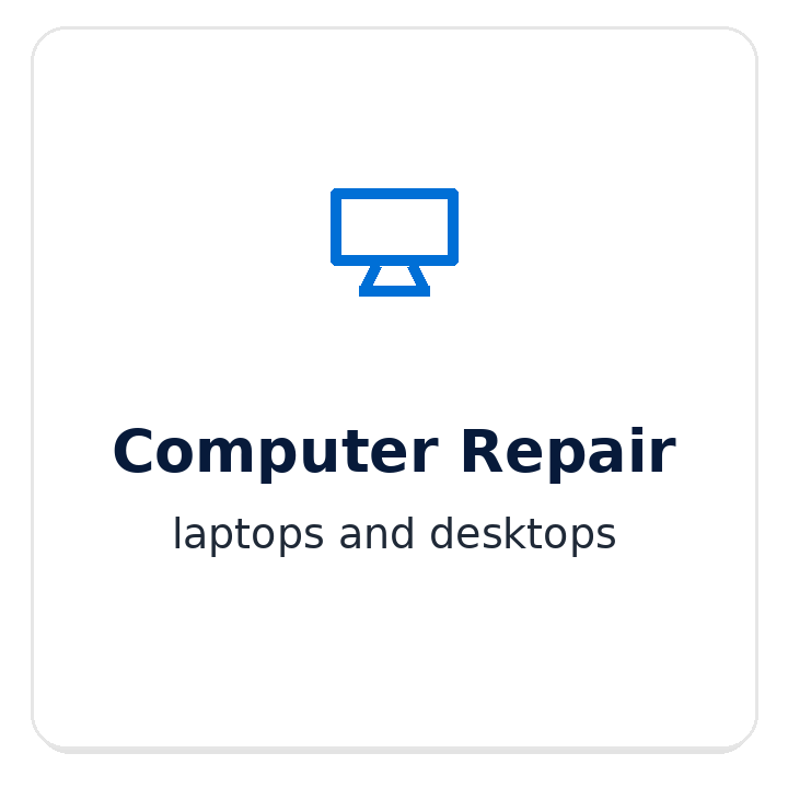 Sign with a blue computer icon, titled "Computer Repair" and additional text "laptops and desktops".