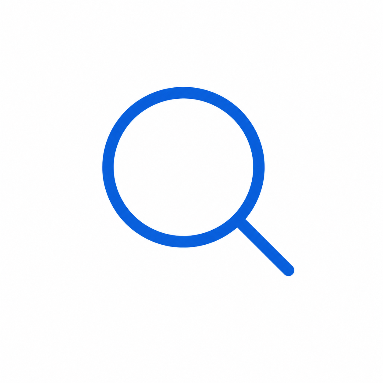 Blue magnifying glass icon on a white background.